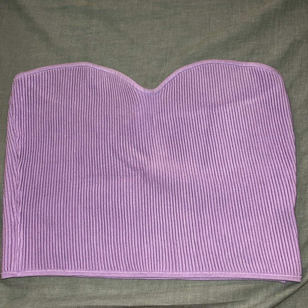 Purple ribbed knit tube top.